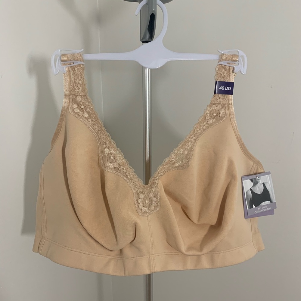 New Plus Size No Wire Cotton Comfort Lace Bra Nude - Picture 6 of 16
